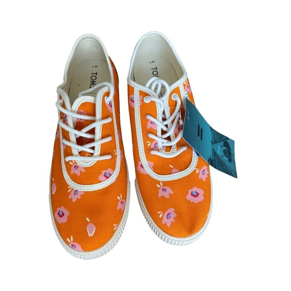 Toms Womens Carmel Persimmon‎ Spring Floral Orange Canvas Sneaker sz 7 NEW - Picture 4 of 9